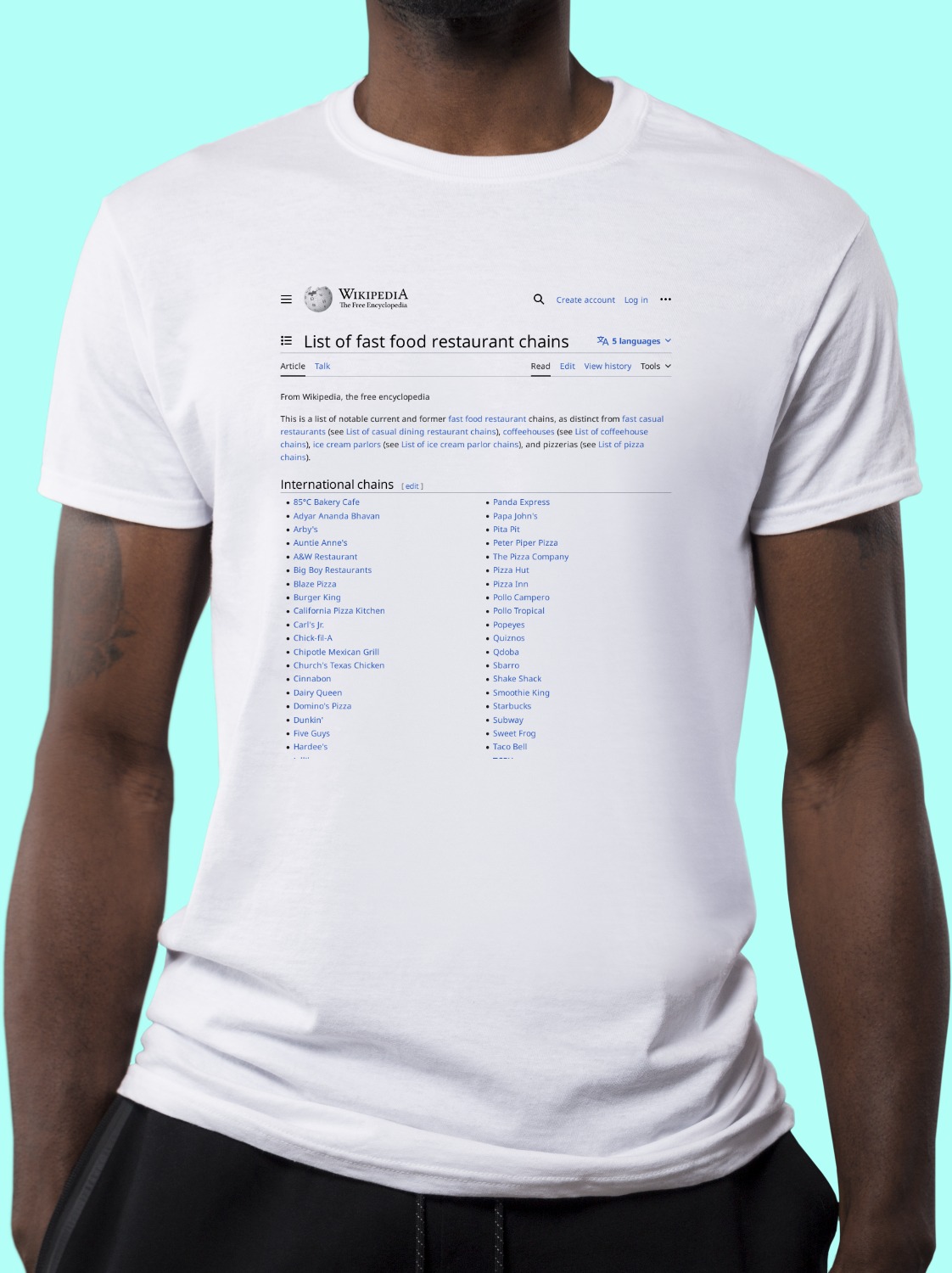 List_of_fast_food_restaurant_chains Wikipedia Shirt