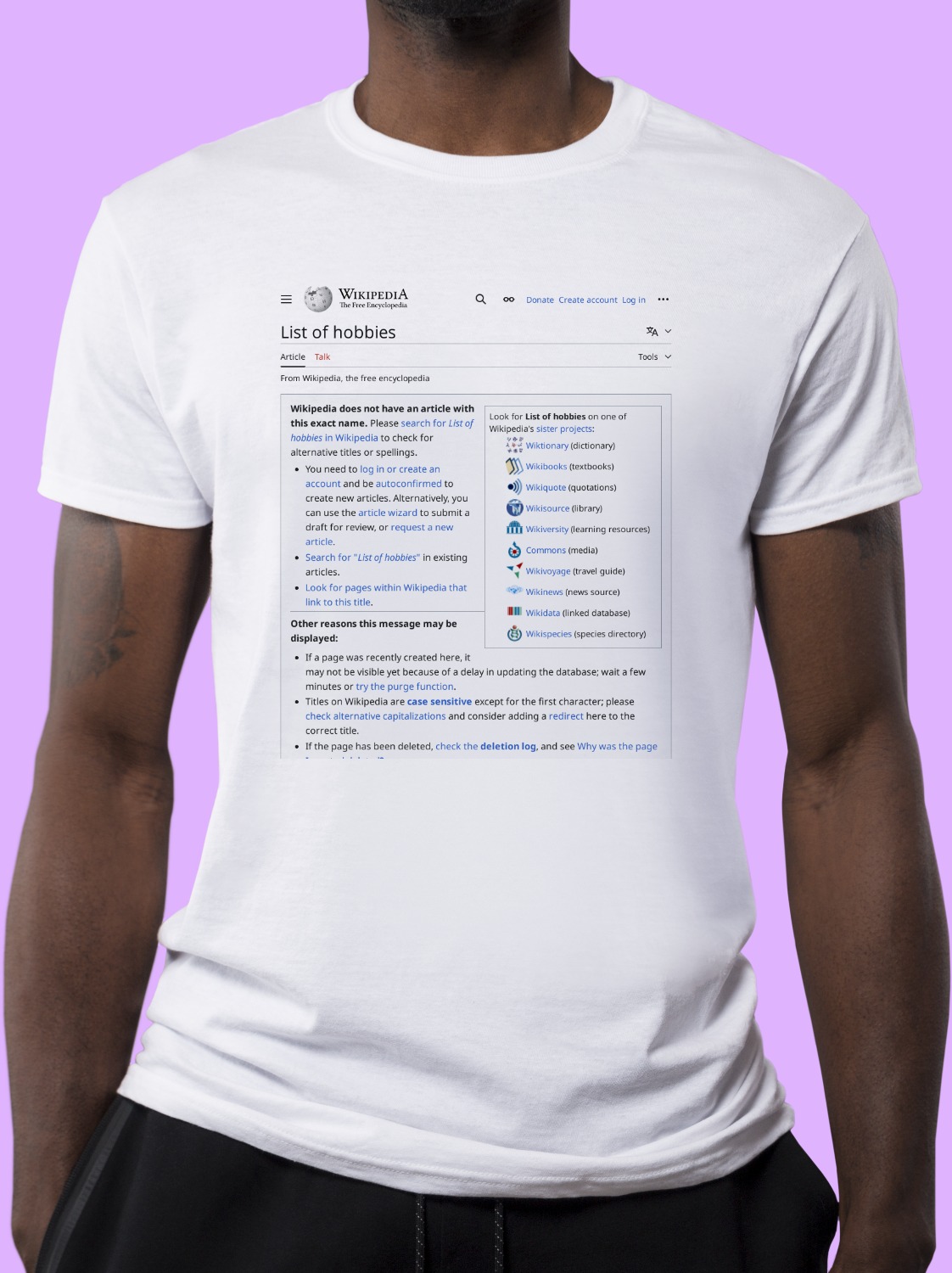 List_of_hobbies Wikipedia Shirt