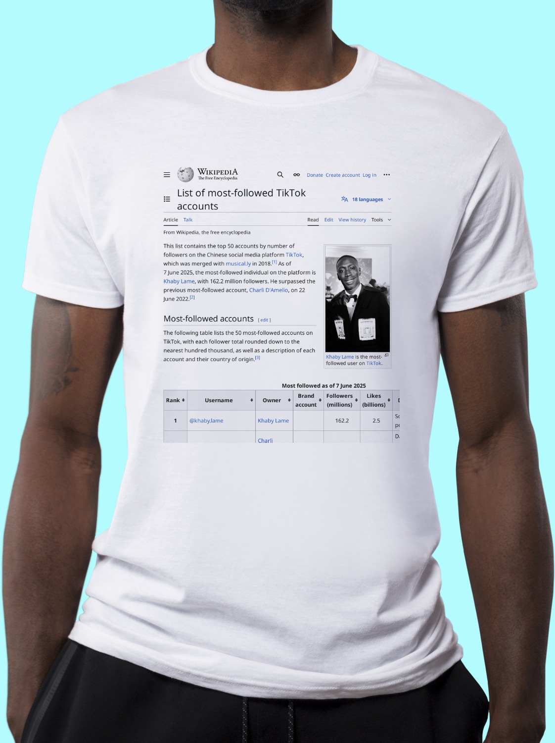 List_of_most-followed_TikTok_accounts Wikipedia Shirt