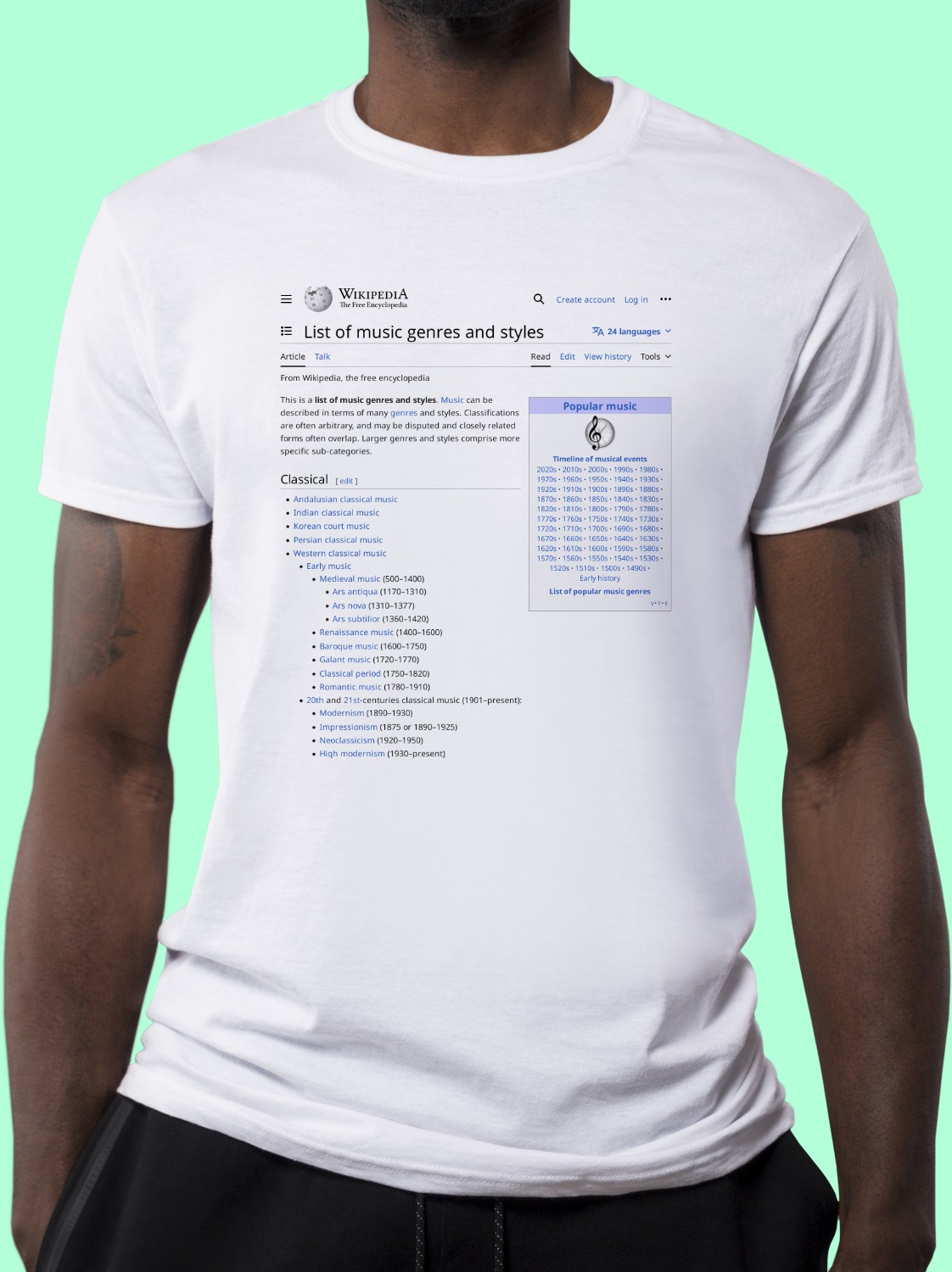 List_of_popular_music_genres Wikipedia Shirt
