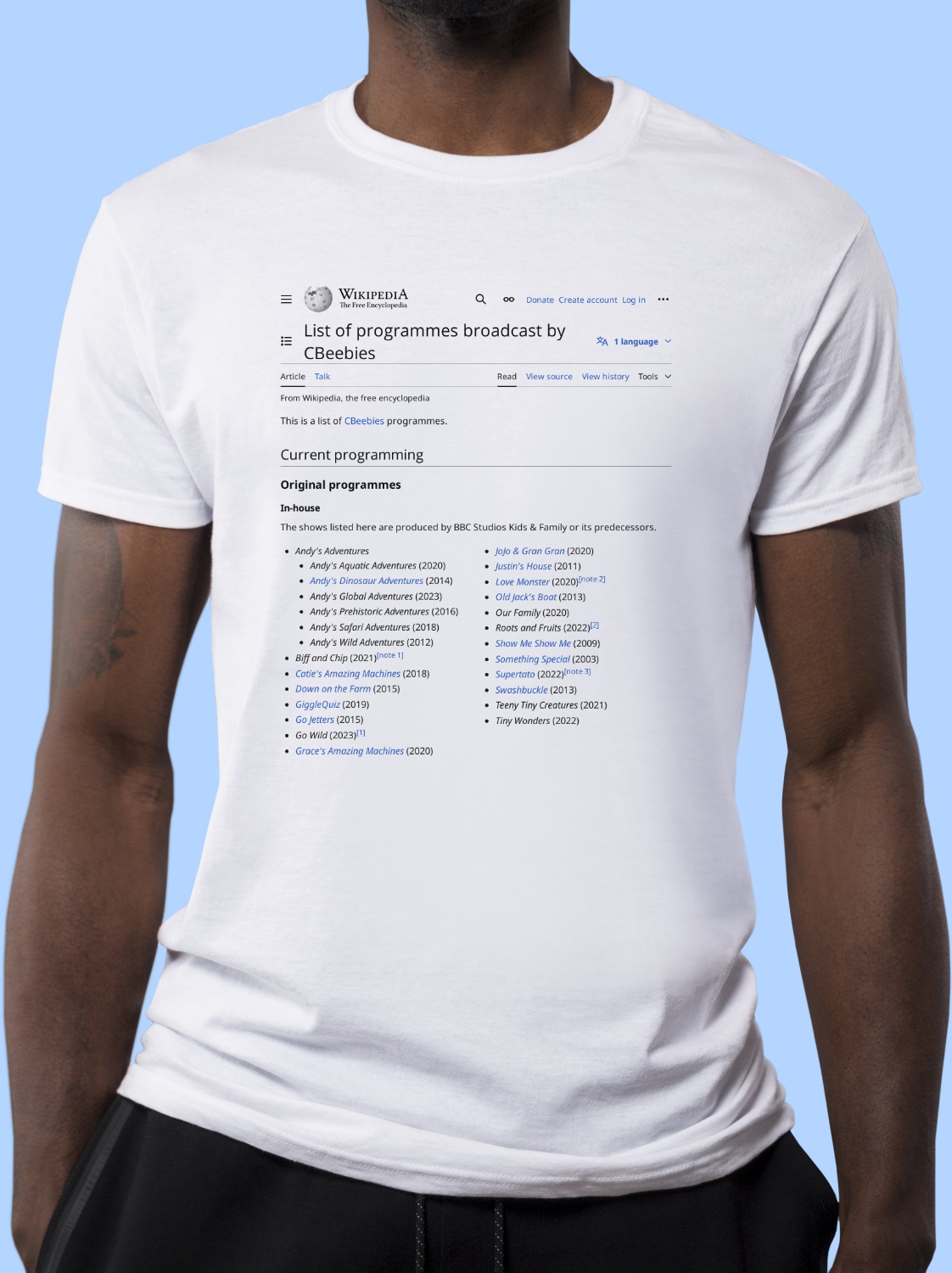 List_of_programmes_broadcast_by_CBeebies Wikipedia Shirt