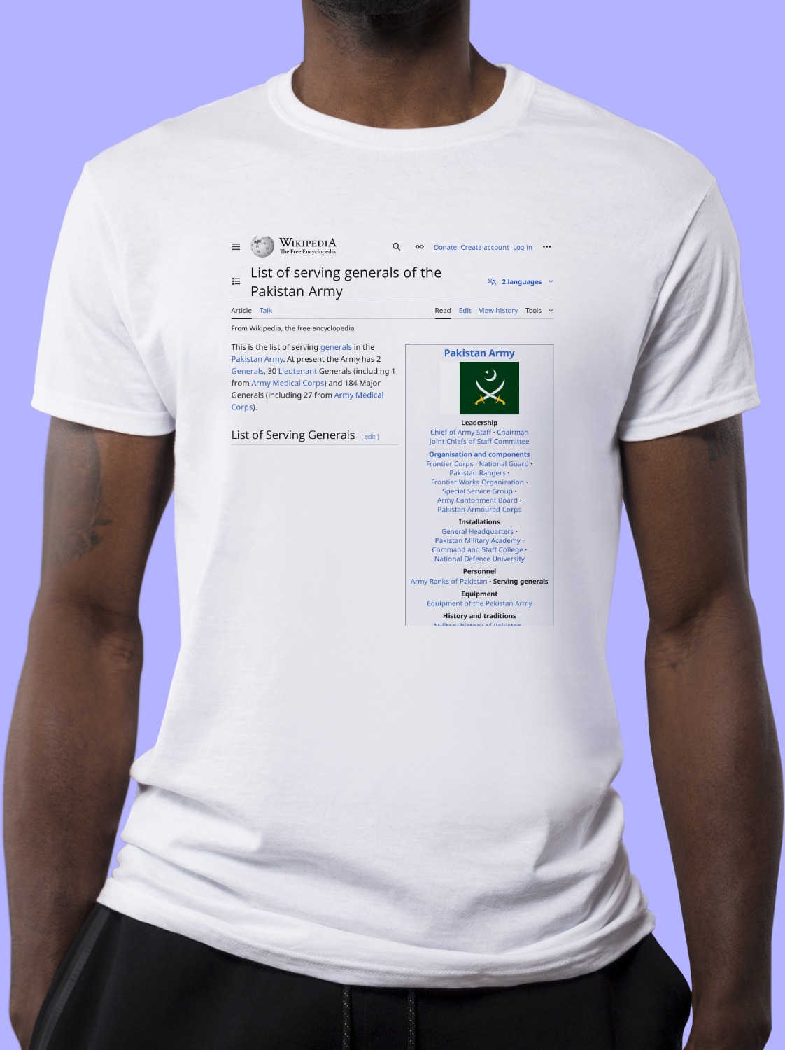 List_of_serving_generals_of_the_Pakistan_Army Wikipedia Shirt