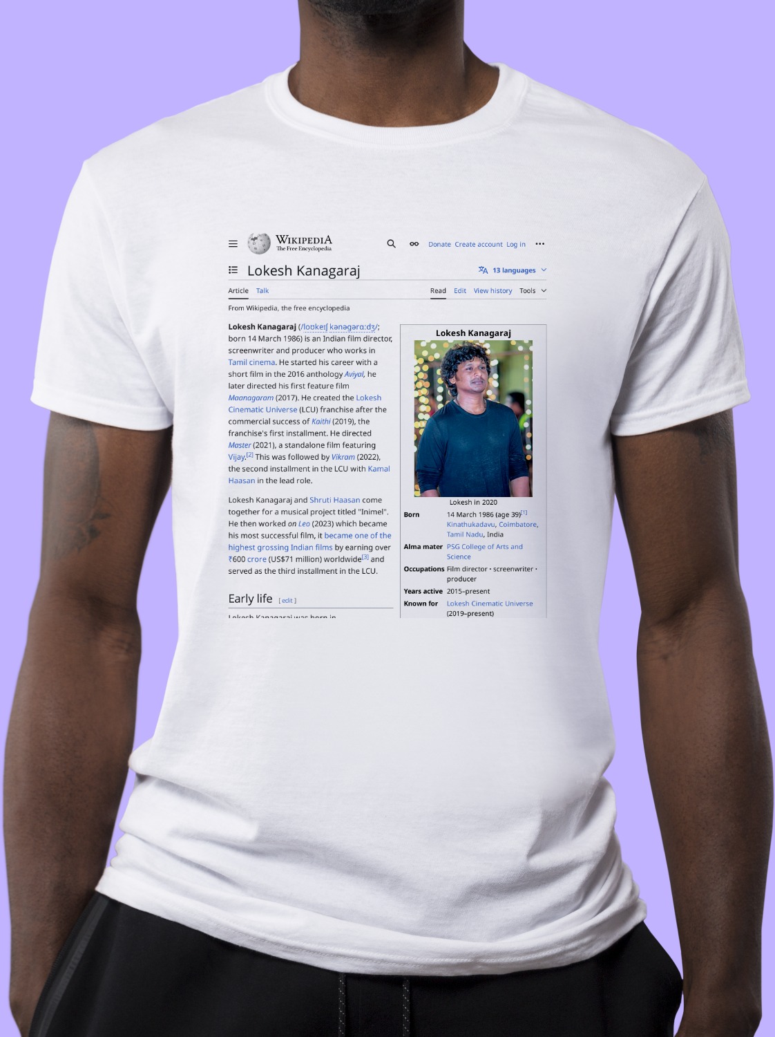 Lokesh_Kanagaraj Wikipedia Shirt
