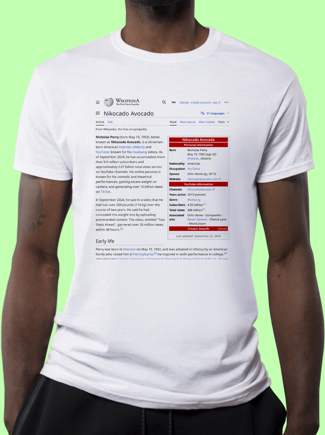 Nikocado_Avocado Wikipedia Shirt