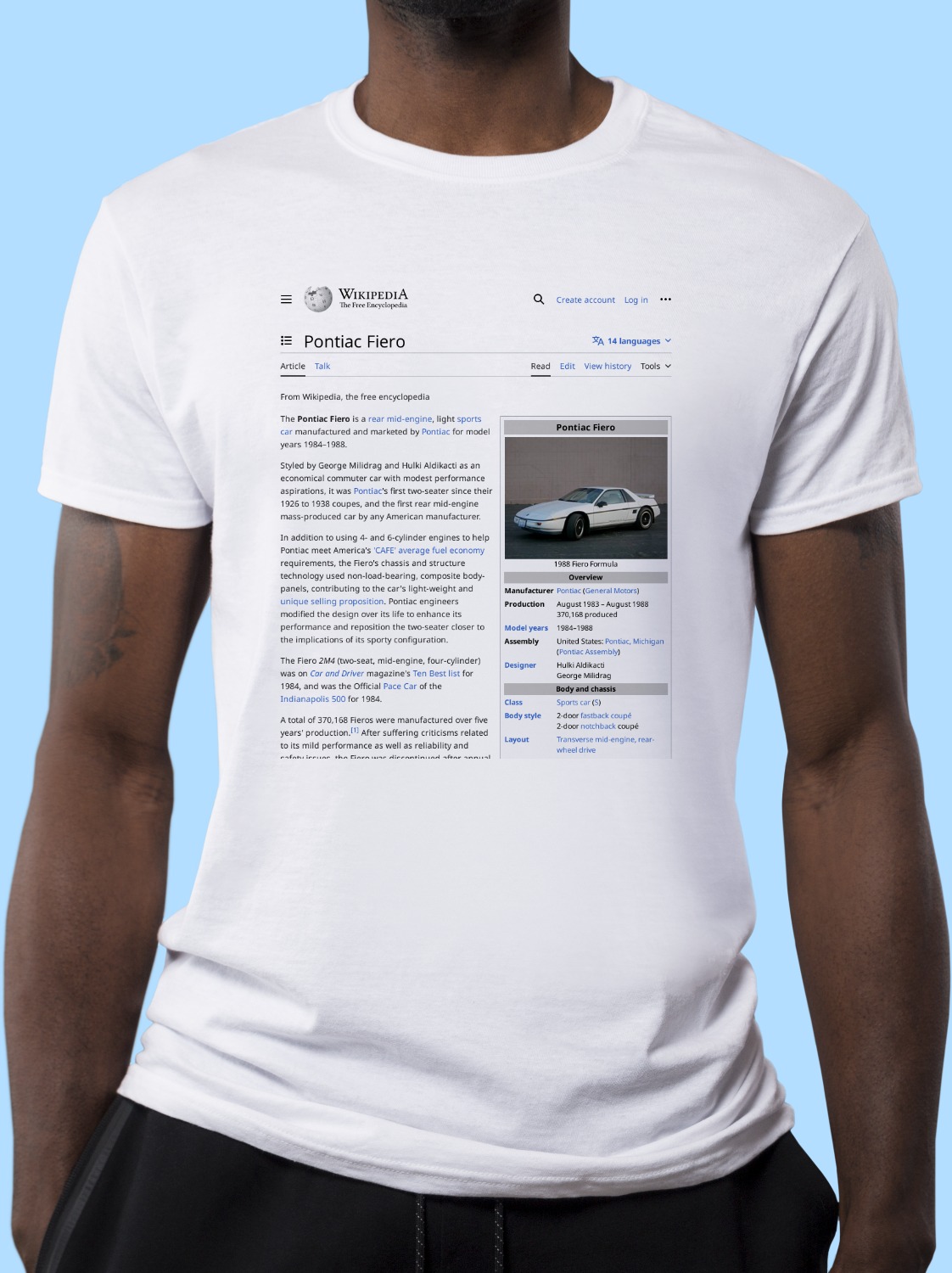 Pontiac_Fiero Wikipedia Shirt