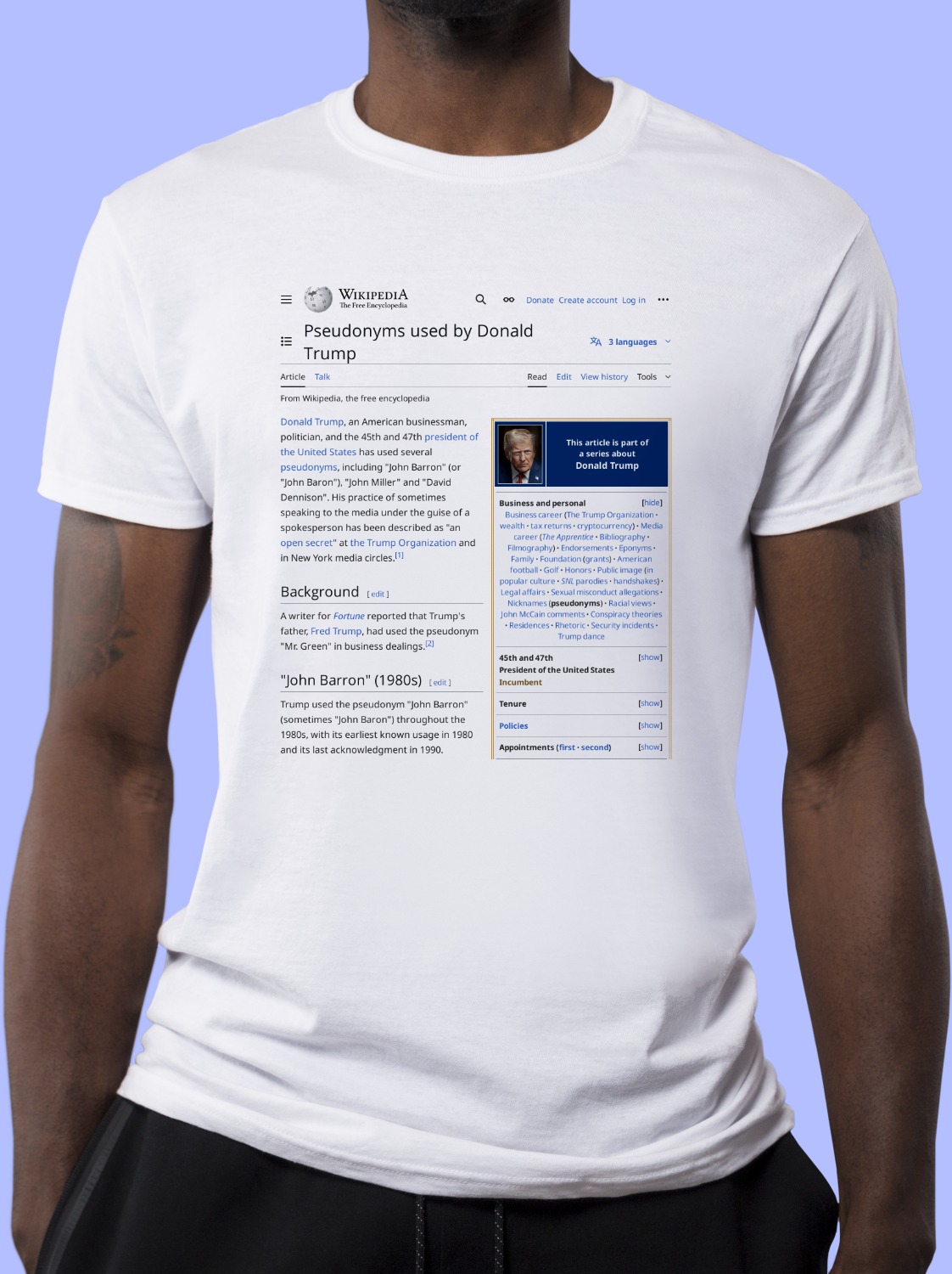 Pseudonyms_of_Donald_Trump Wikipedia Shirt