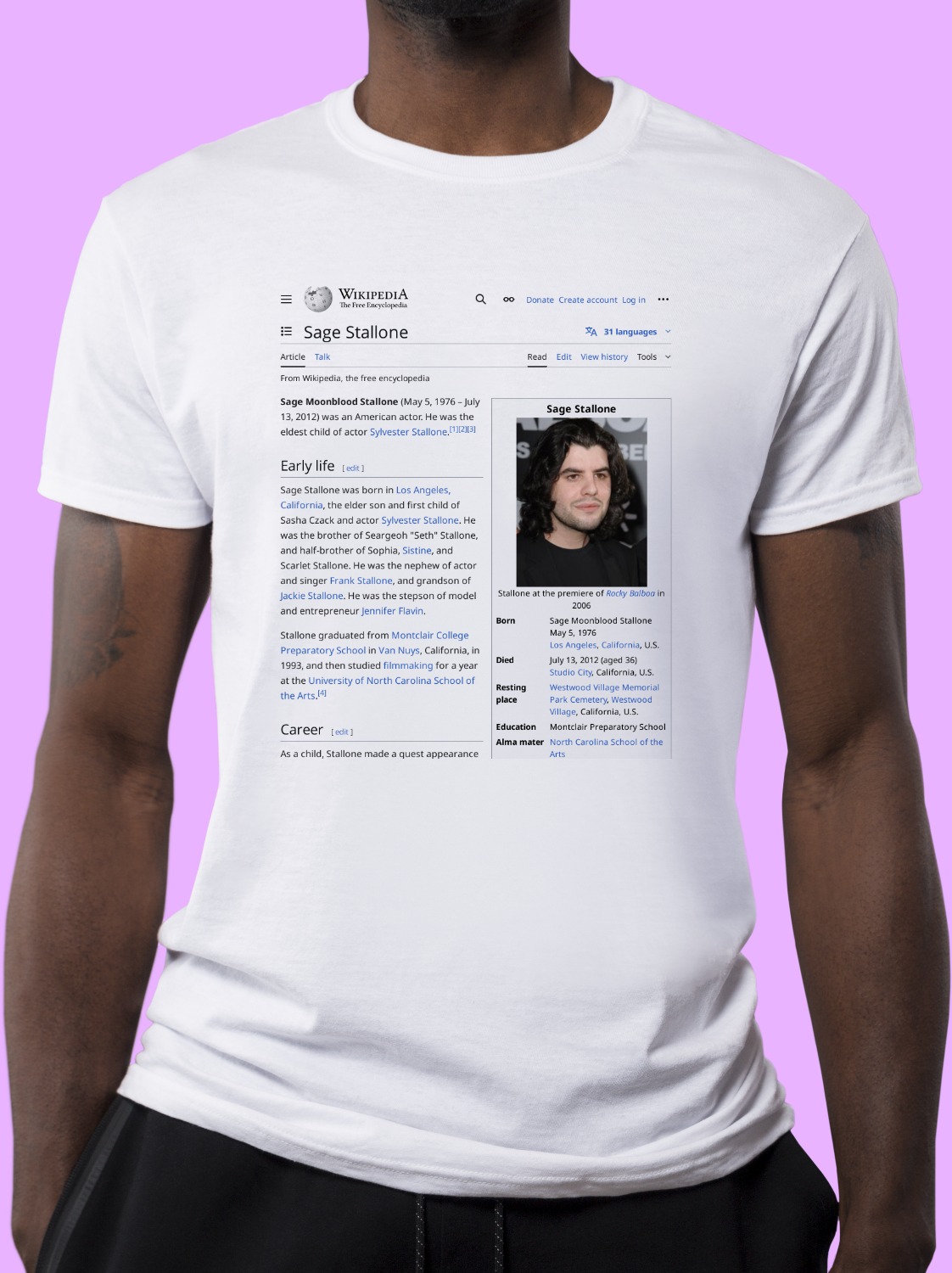 Sage_Stallone Wikipedia Shirt