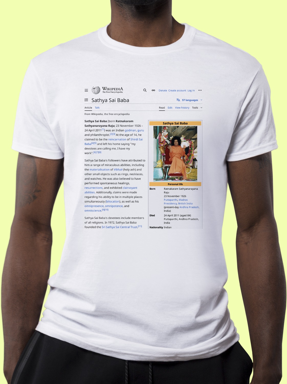 Sathya_Sai_Baba Wikipedia Shirt