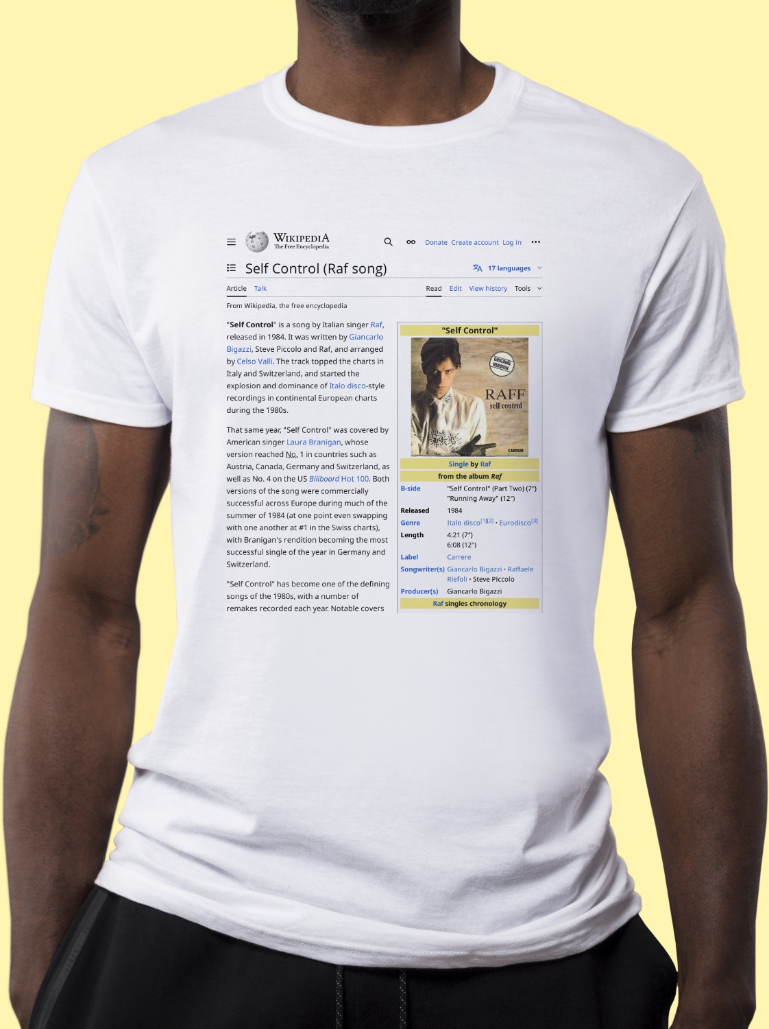 Self_Control_(Raf_song) Wikipedia Shirt