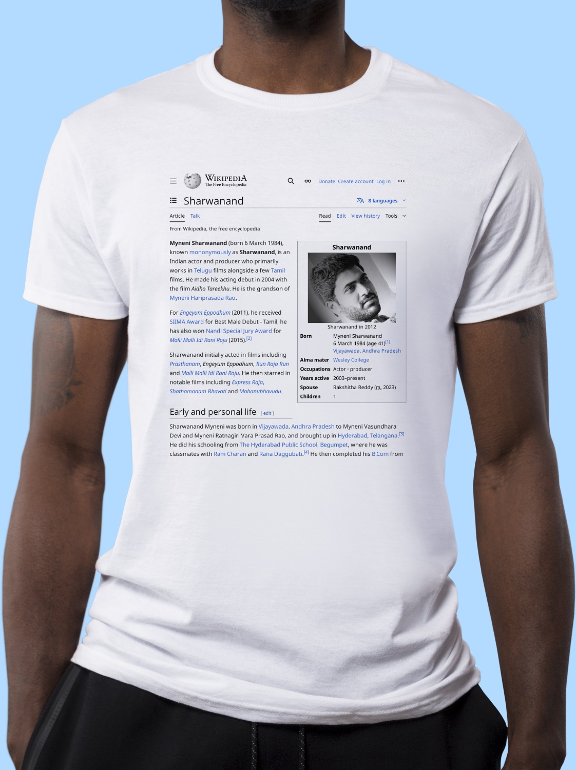 Sharwanand Wikipedia Shirt