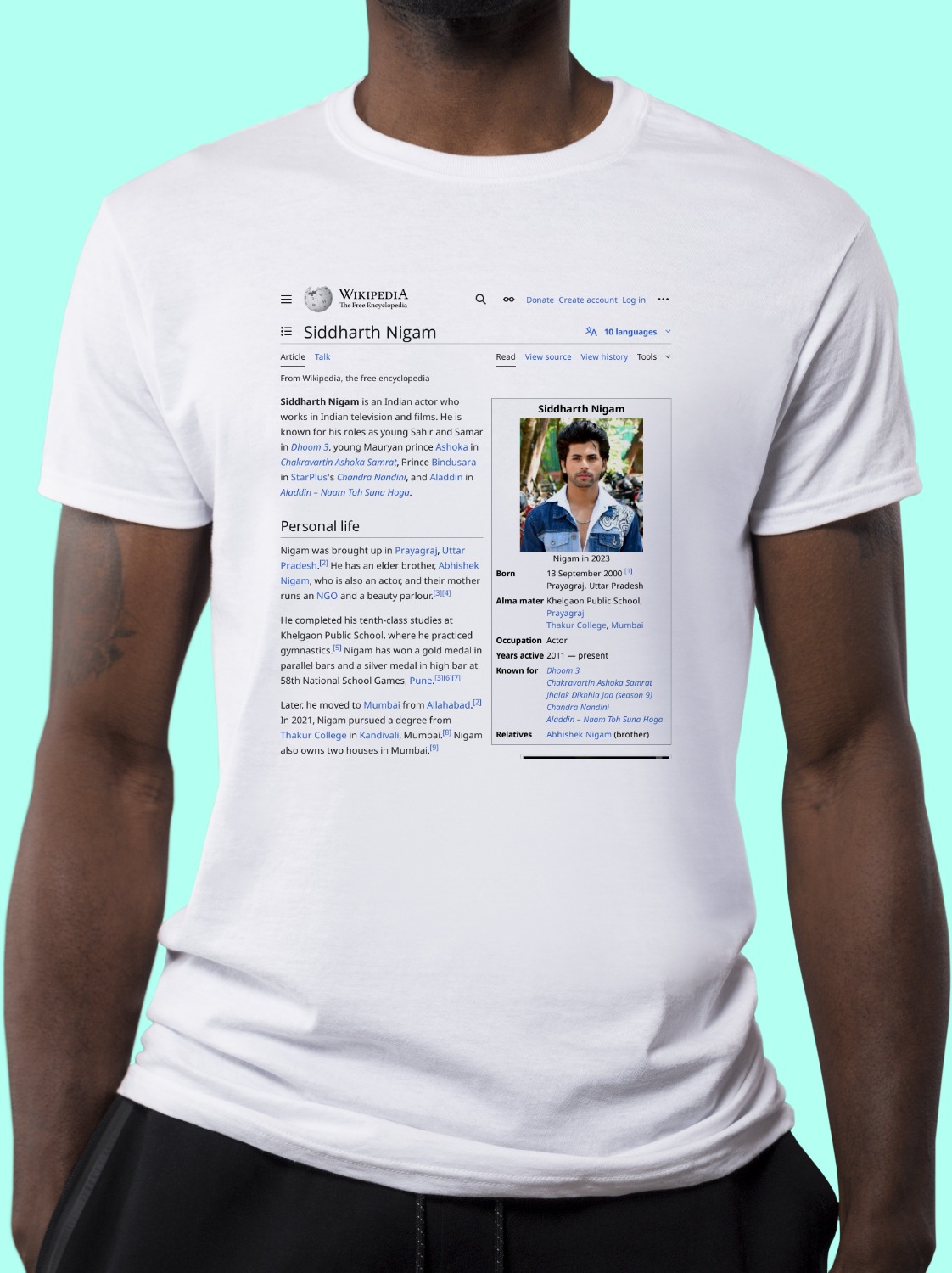 Siddharth_Nigam Wikipedia Shirt