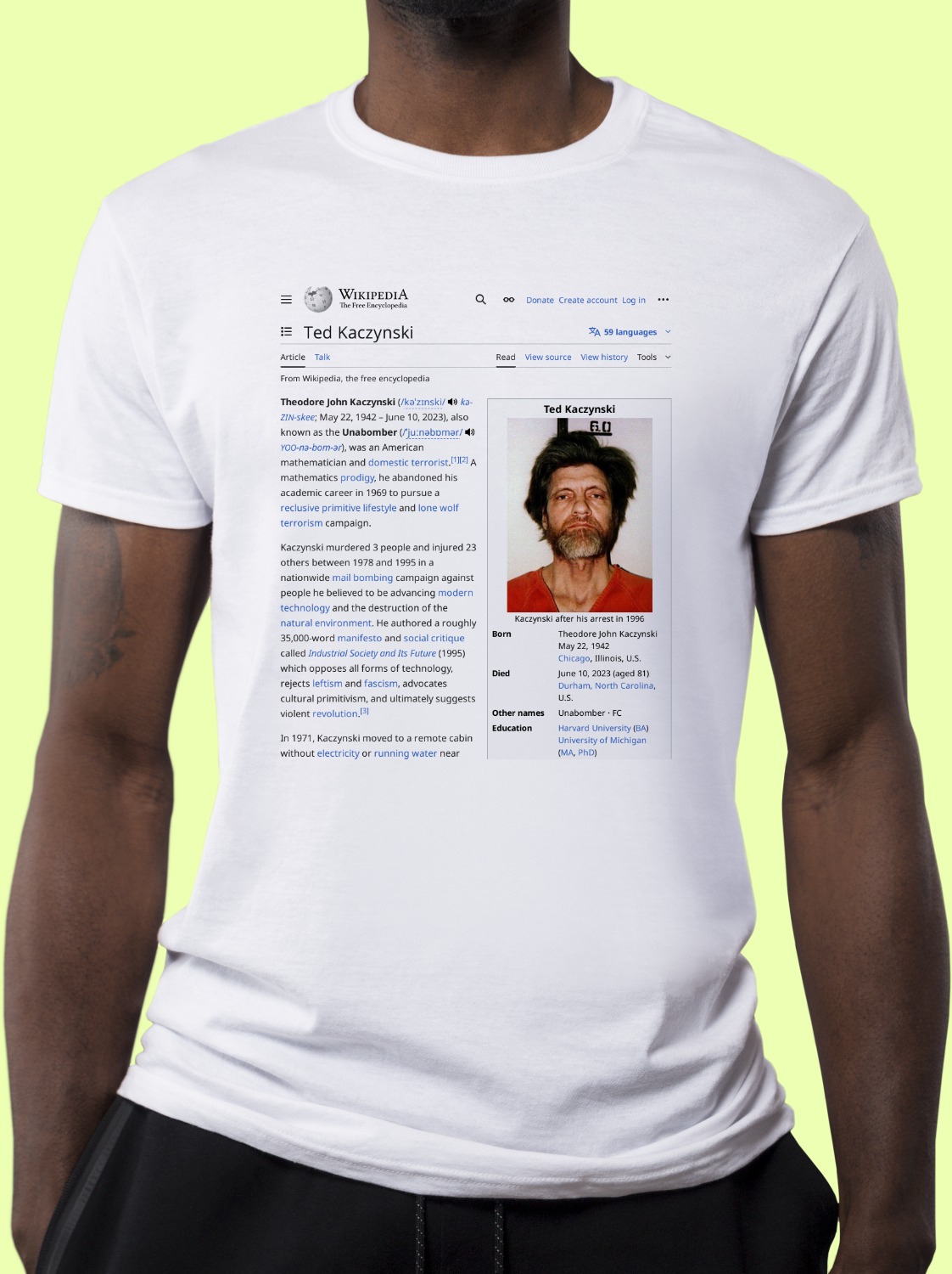 Ted_Kaczynski Wikipedia Shirt