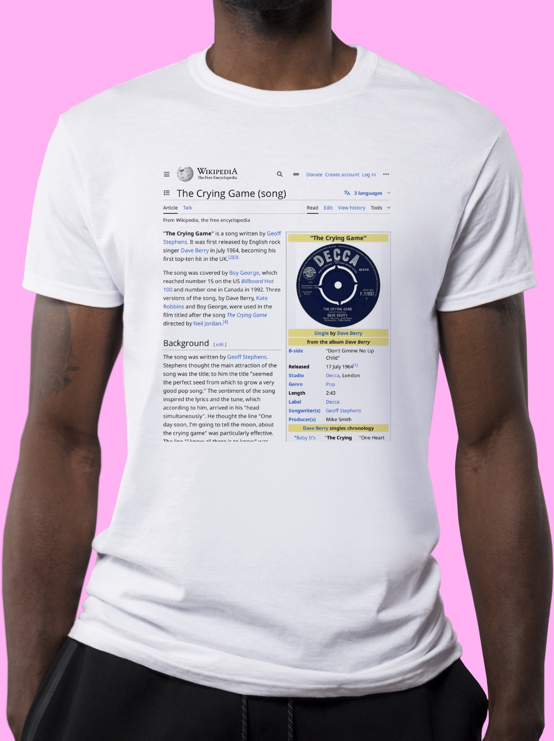 The_Crying_Game_(song) Wikipedia Shirt