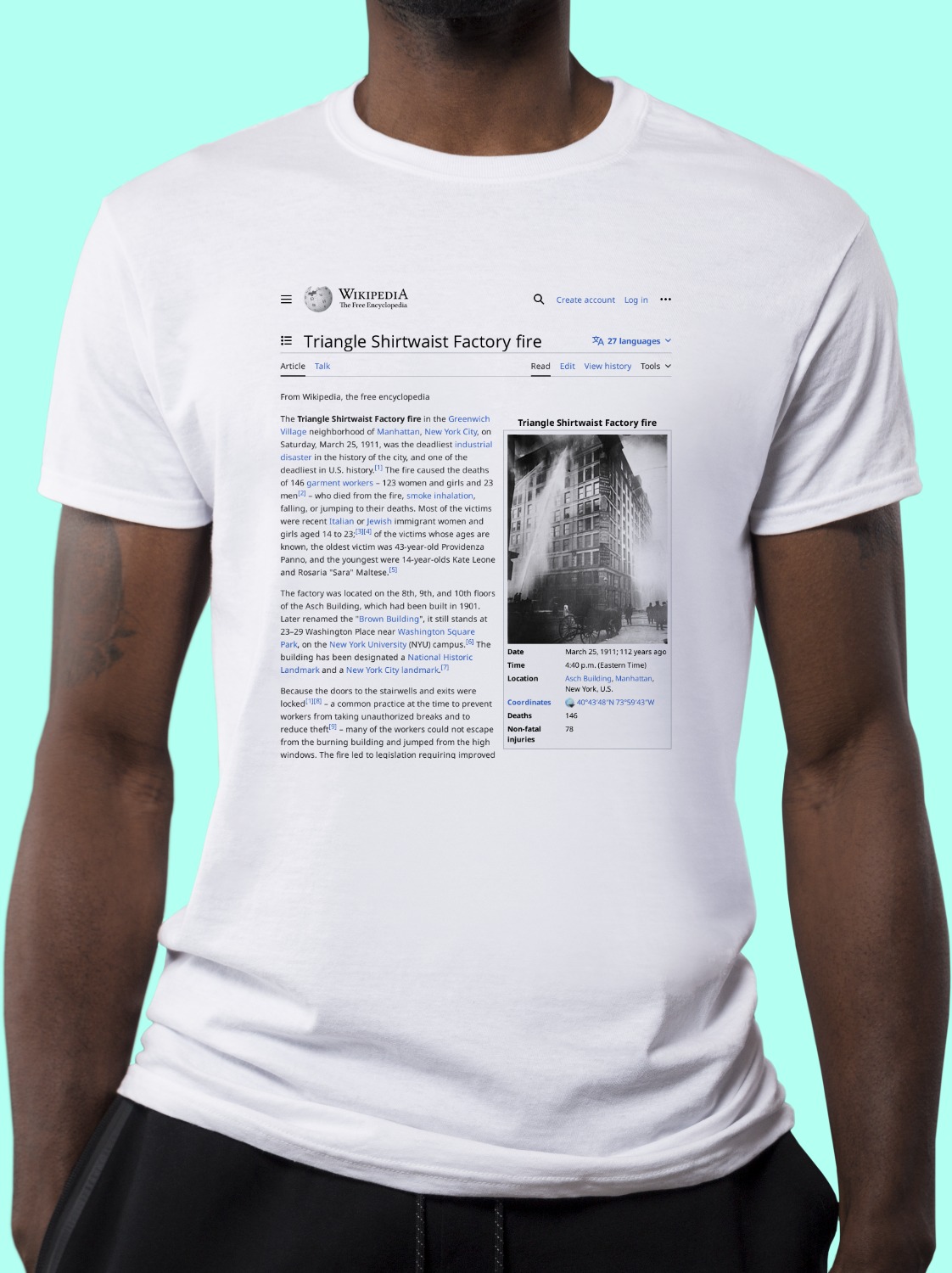Triangle Shirtwaist Factory fire Wikipedia T-Shirt