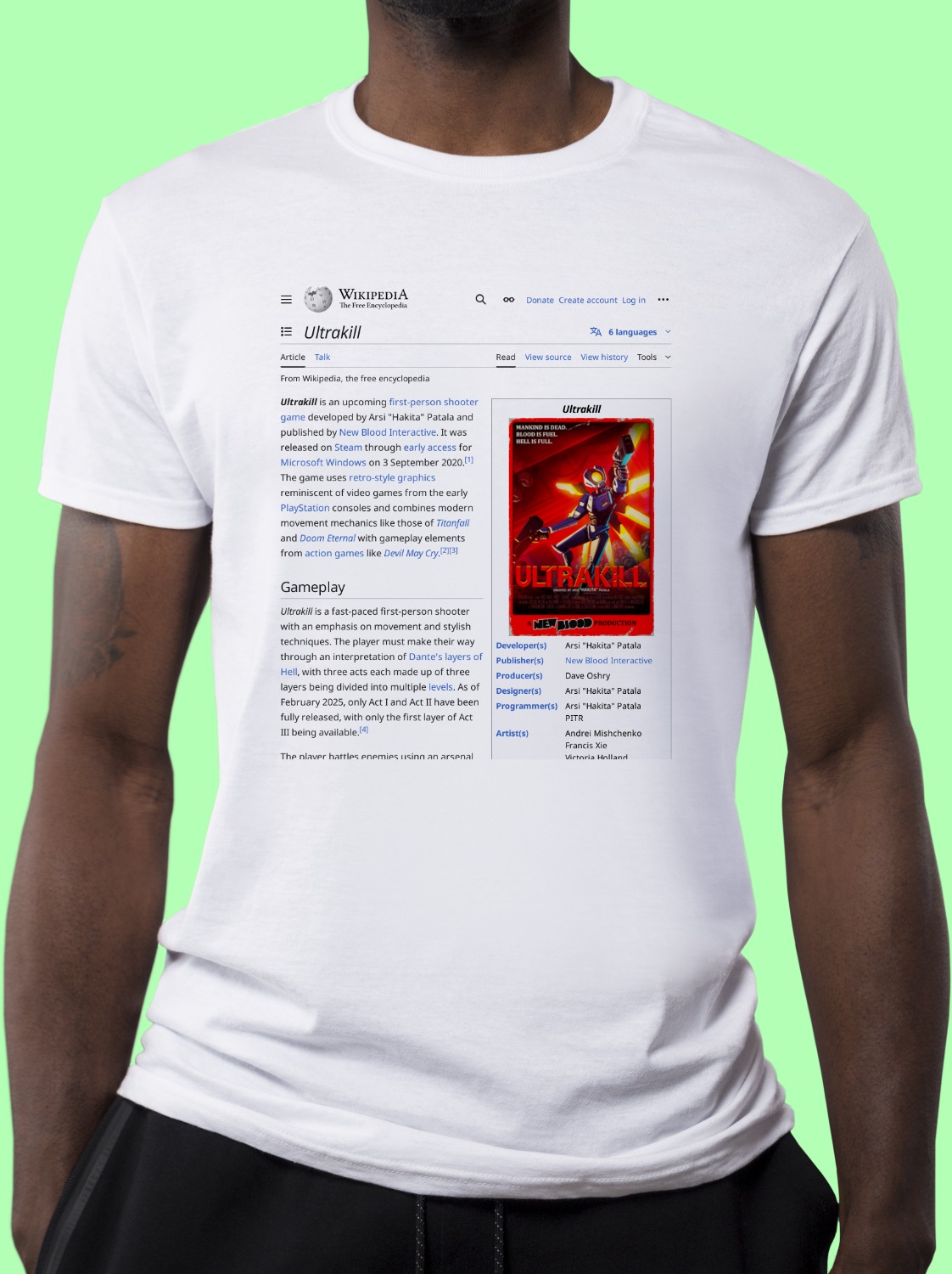 Ultrakill Wikipedia Shirt