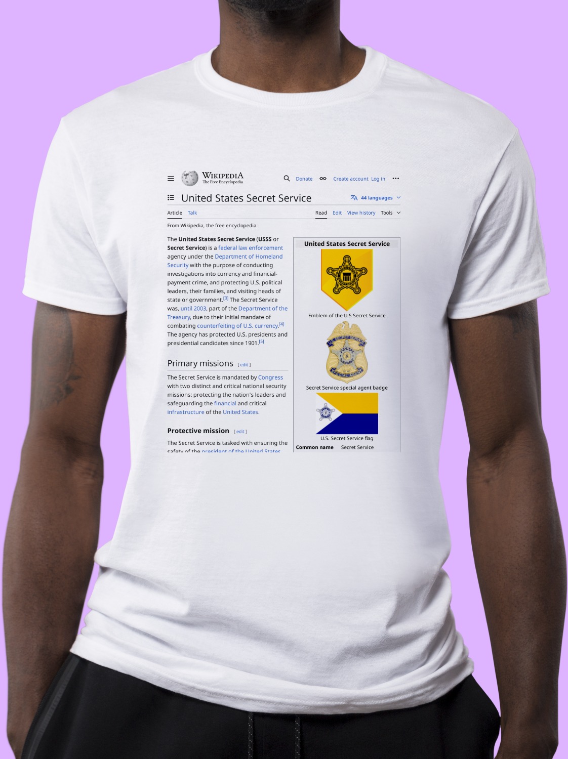 United_States_Secret_Service Wikipedia Shirt