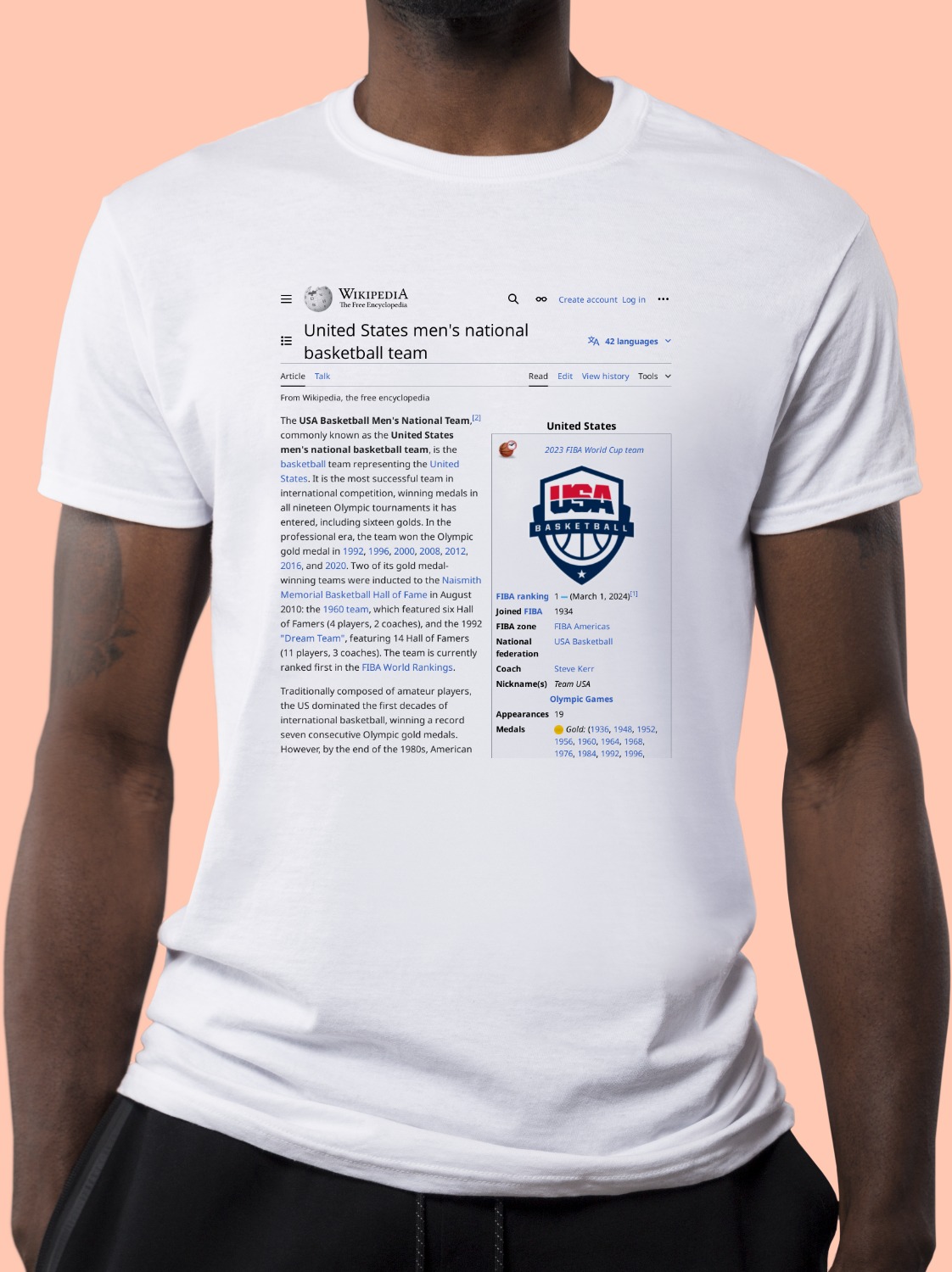 United States Men's National Basketball Team Wikipedia T-Shirt