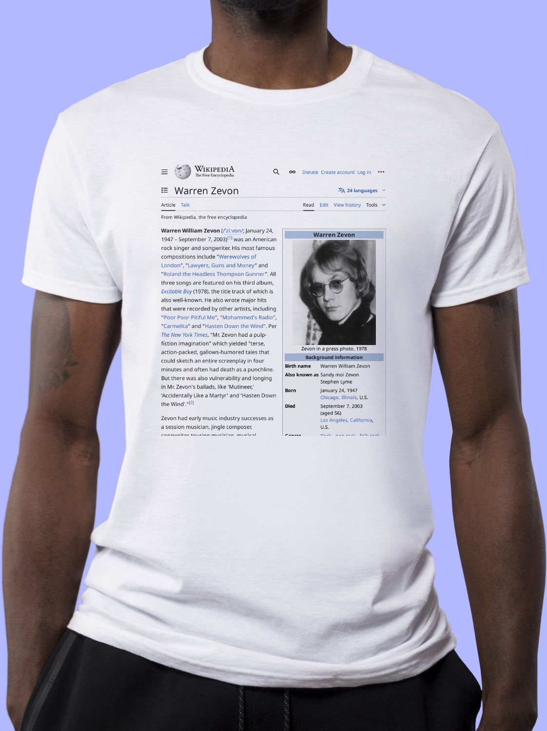 Warren_Zevon Wikipedia Shirt