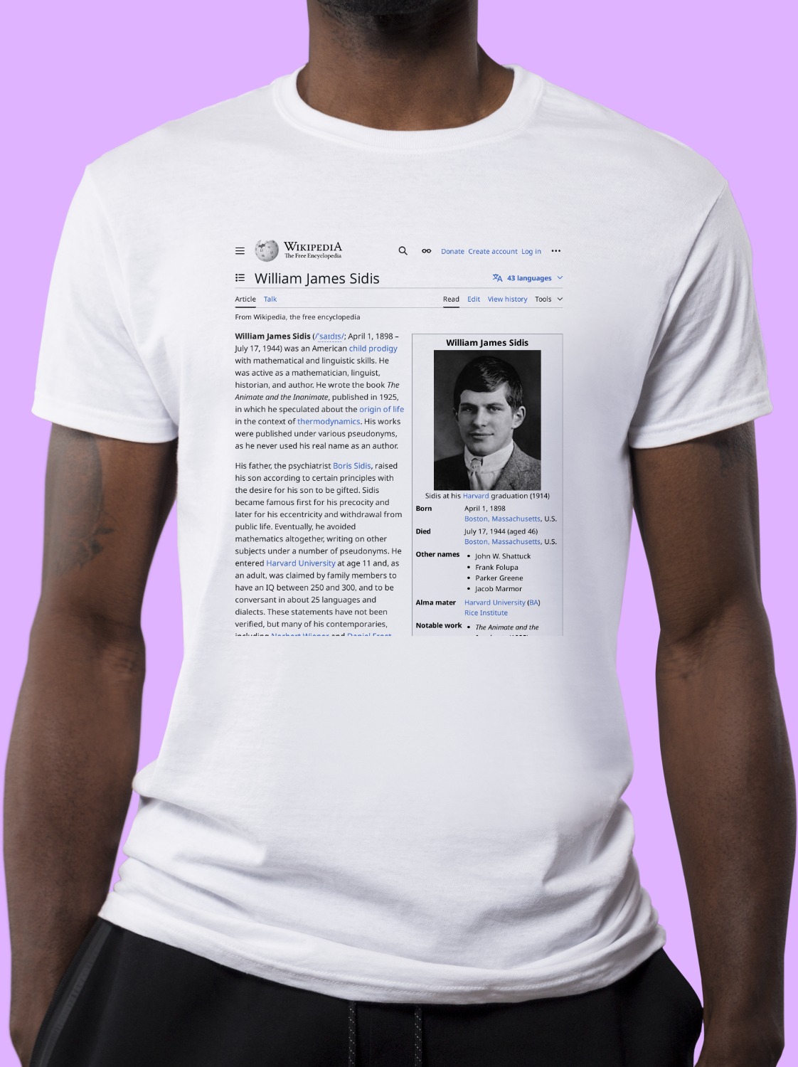 William_James_Sidis Wikipedia Shirt